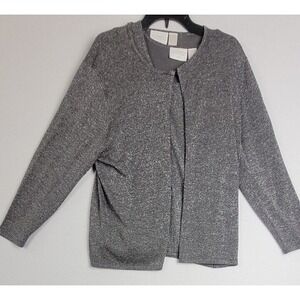 Elisabeth Liz Clairborne Sweater Set Jacket Blouse Shimmering Silver Gray